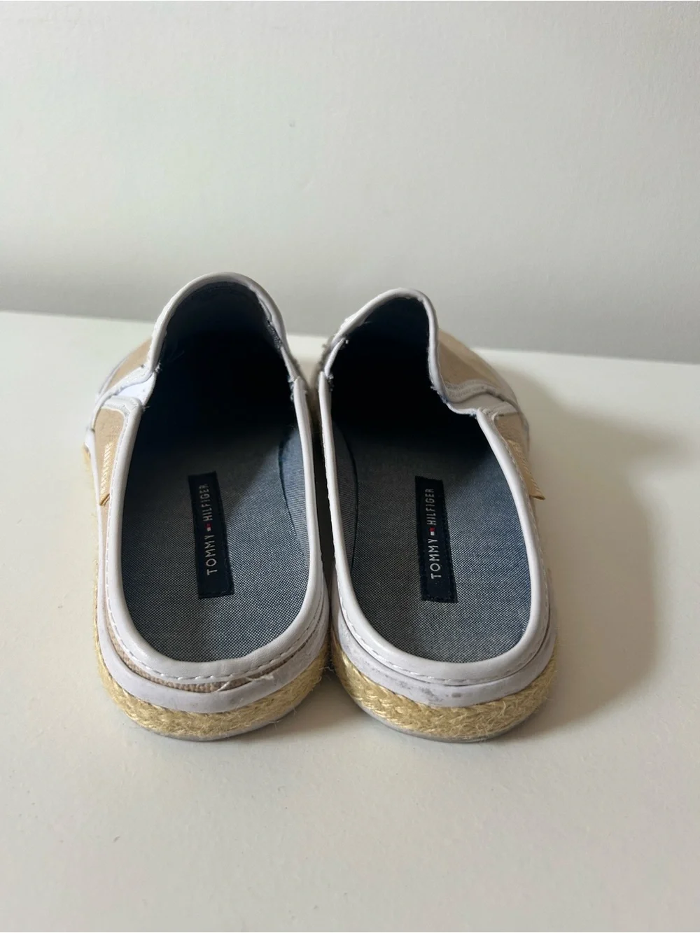 Tommy Hilfiger Tan Canvas Slip-On Mule with White Trim